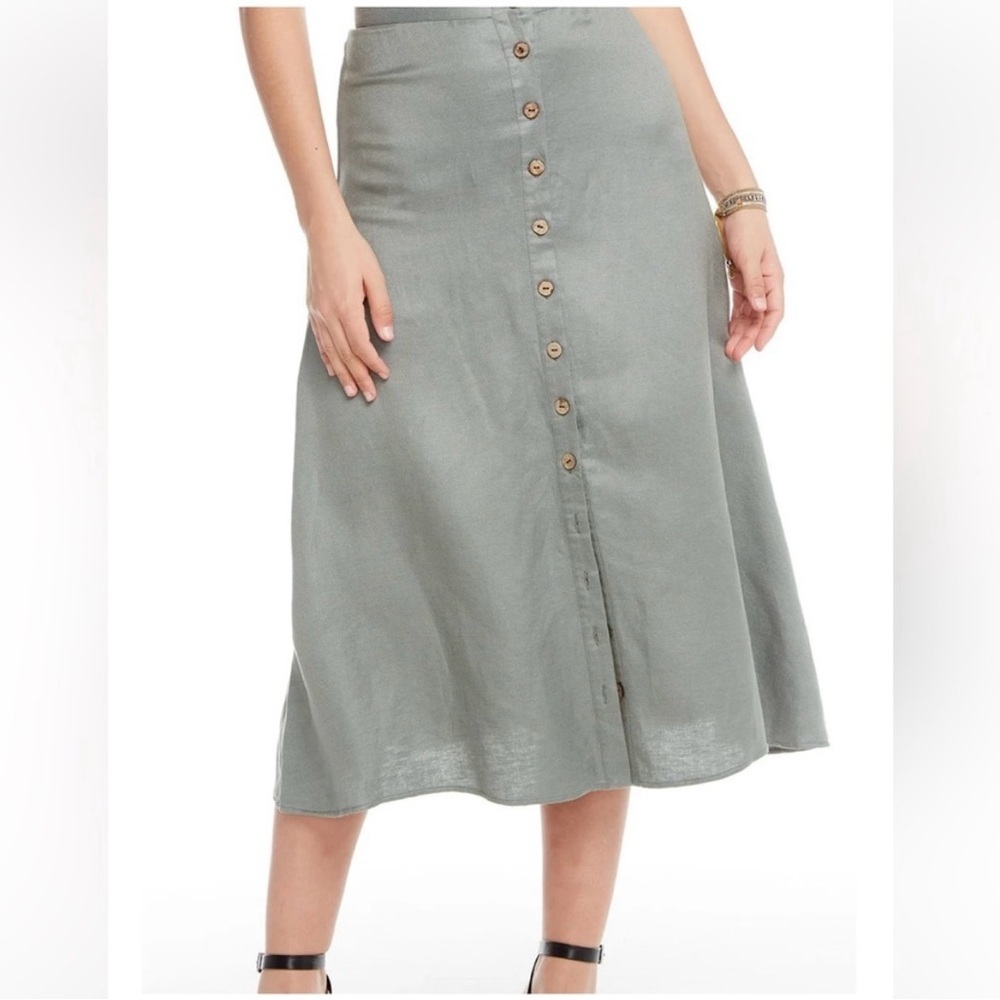 NWT Chaser Linen Blend Button Front A-Line Midi Skirt Coastal Minimalist Medium - Picture 5 of 16